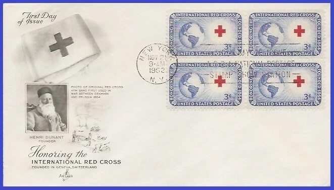 USA5 #1016 U/A ARTCRAFT FDC BL4  International Red Cross - Image 1 of 1