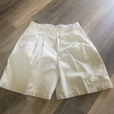 Vintage Mountain Lake Mom Shorts Womens Sz 14 Khaki High Waist Pleated Cotton - Image 1 of 4