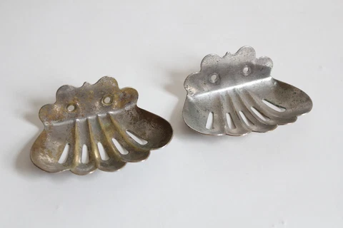 antique bathroom kitchen soap holder PAIR | vtg art deco victorian bath nickel Cover