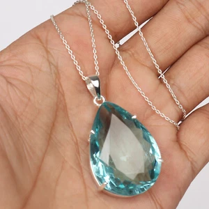 Colgante grande de plata 925 gema azul aguamarina corte pera de 135 quilates regalo para hija - Imagen 1 de 4