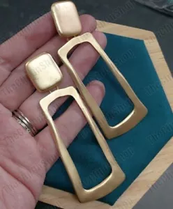 CLIP ON retro LARGE HOOP EARRINGS DROP HOOPS non-pierced MATT GOLD FASHION big - Picture 1 of 16