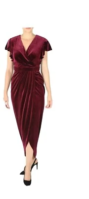 Vestido midi de terciopelo con dobladillo de tulipán manga volantes Donna Ricco Foto 1 de 4