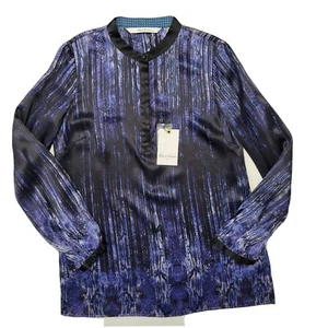 Camisa para mujer ROBERT GRAHAM KEMIA 100 % seda talla pequeña azul negra abstracta nueva con etiquetas - Imagen 1 de 8