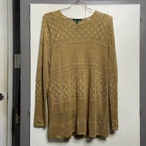 lauren ralph lauren women long sleeve tunic knit 3x gold metallic shiny - Picture 1 of 6