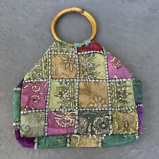 Vintage Boho Hippie Sequin Bamboo Handel Tote Bag - Multicolored OS