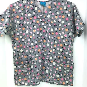Scrub HQ Size Medium Gray Pink And Black Scrub Top Medical Nurse Veterinary - Picture 1 of 6