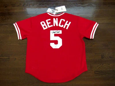 JOHNNY BENCH WSC REDS HOF SIGNED AUTO MITCHELL & NESS JERSEY FANATICS MLB BEAUTY - Image 1 of 4