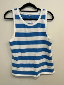 C&C California Tank Size Large Blue And White Stripe 100% Cotton  - Picture 1 of 4