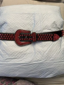 Luxe International Red Studded Belt, Size XS(30-34), Stones Put In By Hand - Picture 1 of 11