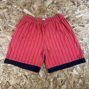 Vintage 90er Athletic Works Nadelstreifen doppellagige Baumwollshorts Größe Large - Bild 1 von 3
