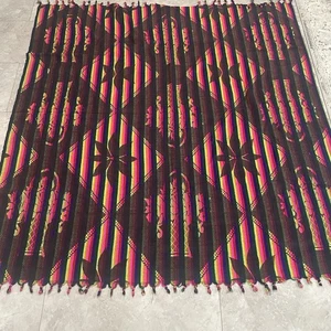 Woven Blanket Bed Cover Throw. Tassel Edging On Ends. Colorful. Some Wear Shown. - Picture 1 of 5