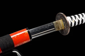 Handgefertigtes Japanisches Katana aus T10-Stahl, tonvergütet, mit rot-gold-sprü - Bild 1 von 13