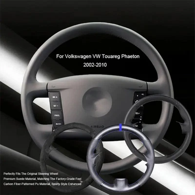 Cubierta de volante de coche de cuero de fibra de carbono para Volkswagen VW Touareg Phaeton Foto 1 de 4
