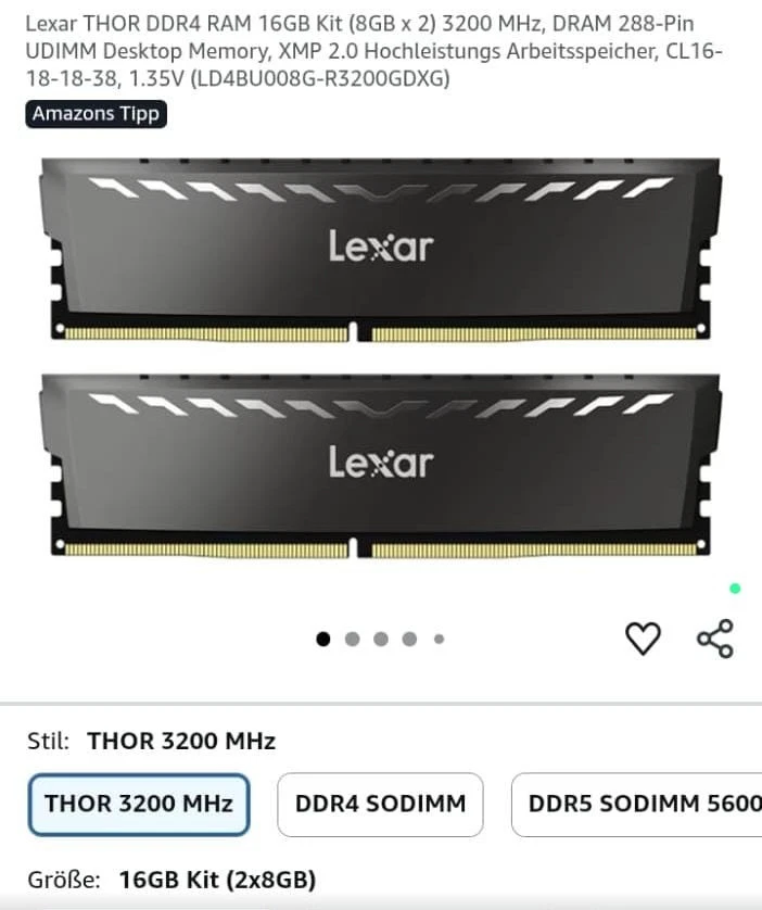 Lexar THOR 32GB (4x 8GB) PC4-25600 (DDR4-3200)  Arbeitsspeicher - Dark Grey  - Bild 1 von 1
