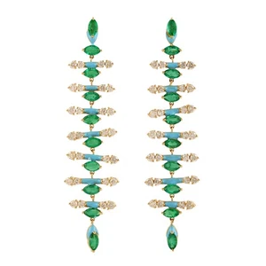 Emerald Diamond Long Dangle Earrings In 18k Yellow Gold For Women - Picture 1 of 6