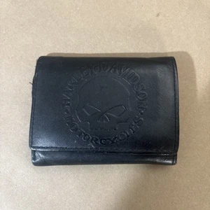 Harley Davidson Portafoglio Uomo Willie G Teschio Snap Trifold Nero 99437-10VM - Foto 1 di 7