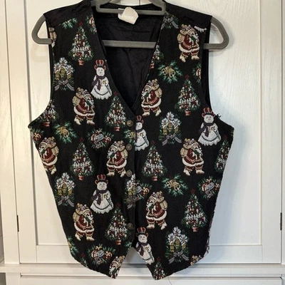 复古 90 年代 Y2K Bobbie Brooks 圣诞背心圣诞老人雪人丑陋毛衣派对大号 — 第 1/4 张图片