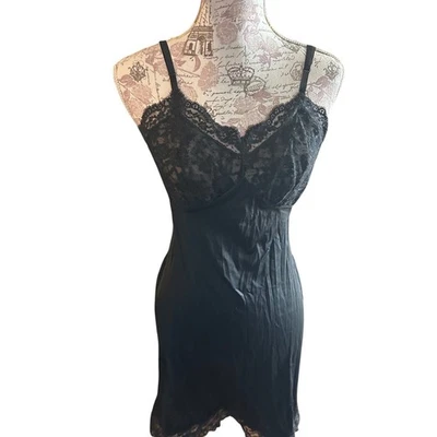 Винтажное черное кружевное отделанное белье-слип Vanity Fair - Изображение 1 из 4