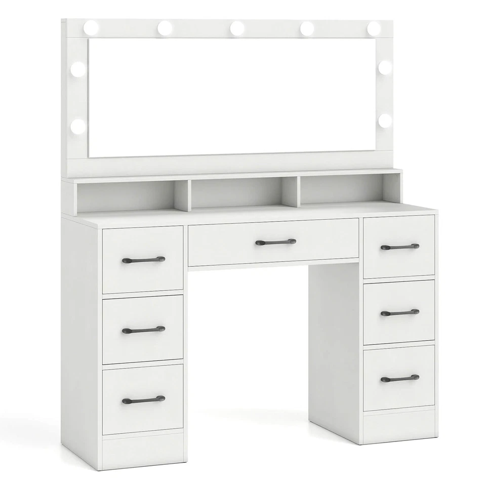 Vanity Desk w/Mirror & Lights, Power Outlets, 3 Color Lighting Modes, 7 Drawers - Image 1 of 1