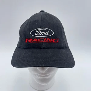 Ford Racing Hat Cap Black Twill Faux Leather Strapback Ball Baseball - Picture 1 of 7
