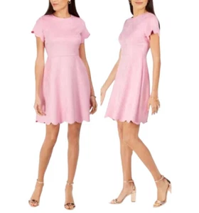 Papagallo Pink Faux Suede Dress Fit and Flare 4 Scalloped Hem - Picture 1 of 12