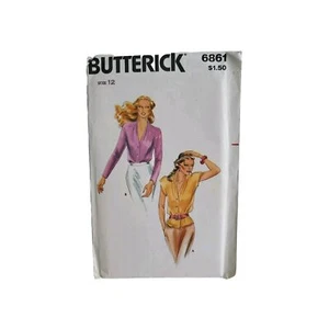 Vintage Butterick Nähmuster #6861 Misses V-Ausschnitt Bluse Größe 12 ungeschnitten FF - Bild 1 von 3