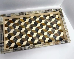 Pottery Barn Geometric Horn Mosaic Decorative Table Tray Vanity brown cream V - Picture 1 of 15