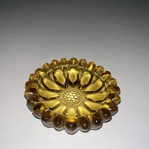 Vintage Hazel Atlas Amber Yellow Sunflower Candy Trinket Dish 3.5" - Imagen 1 de 8
