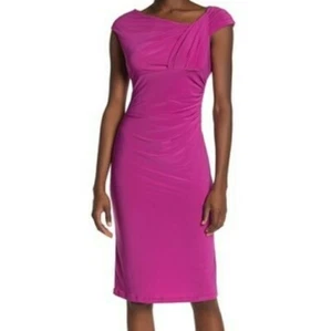 Abito donna Marina slim midi taglia large viola/magenta increspato lunghezza ginocchio - Foto 1 di 15