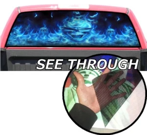 P367 Flaming Skull Blue Rear Window Tint Graphic Decal Wrap Back Pickup Graphics - Picture 1 of 5