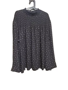 Ava & Viv Size 4X Long Sleeve Top Black White Polka Dot 4XL Blouse Smocked - Picture 1 of 13