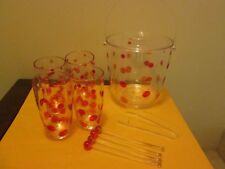 Plastic Decorative Ice Bucket With 4 Matching Glasses, Stirrers & 1 Tong New  