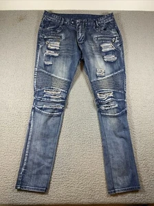 Balmain Paris Moto Biker Jeans Mens Size 40x33 Italy Designer Slim Taper *read* - Picture 1 of 11