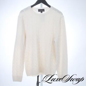 #1 MENS Brooks Brothers 100% Scottish Cashmere Ivory 2Ply Cableknit Sweater L NR