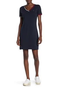 Tommy Hilfiger Women’s Striped V-Neck T-Shirt Dress Short Sleeve Medium - Picture 1 of 2