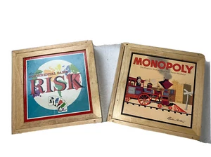 Colección de juegos de mesa vintage estantería caja de libros de madera monopolio y riesgo completa - Imagen 1 de 12