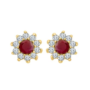 1.20ct Simulated Ruby Flower Stud Earrings 925 Yellow Silver Summer Sale - Picture 1 of 6
