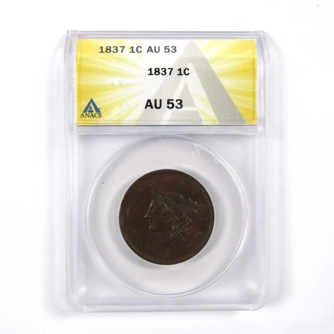 1837 Head of 1838 Beaded Cord Coronet Head AU 53 ANACS SKU:CPC2714 Cover