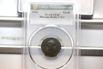 1724 Wood's Hibernia Farthing. Martin 3.7-E.1, W-12610. Rarity-6.  PCGS VF-30. - Image 1 of 4
