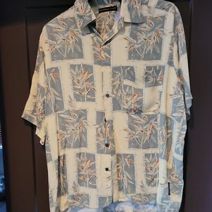 Natural Issue Sz M Rayon Hawaiian Shirt Green Floral Leaves - Picture 1 of 4