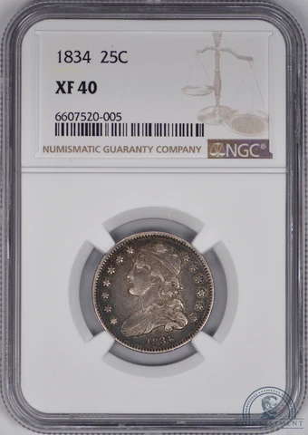 1834 Bust Quarter 25c NGC XF40 - Choice Original Cover