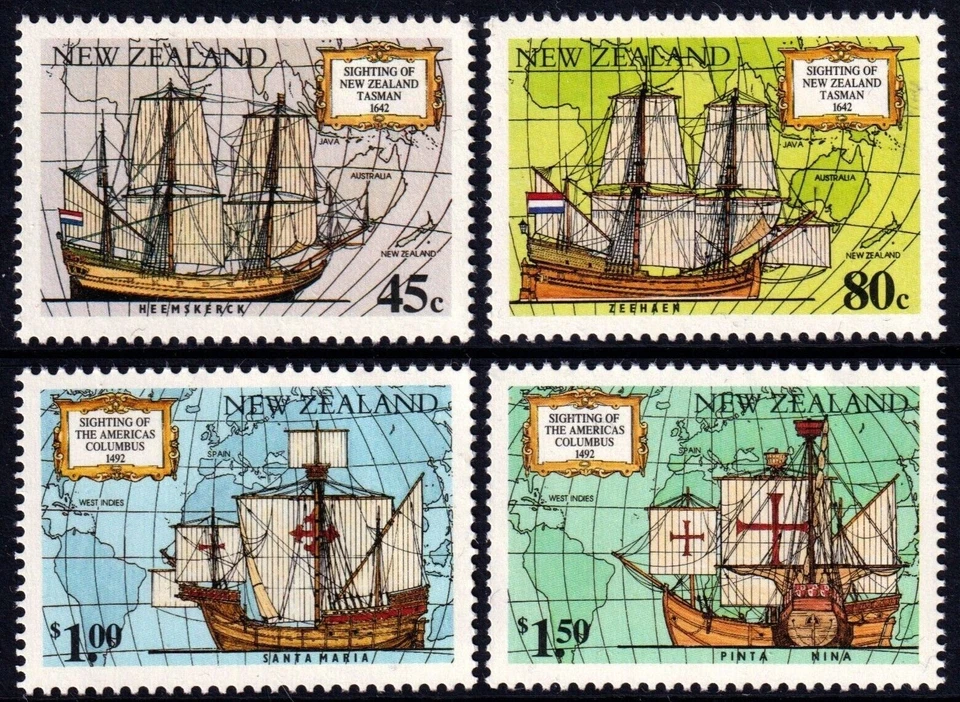 1992 New Zealand Sc #1089-92 Sighting by Tasman, sailing ships MNH Cv$5.90 - Image 1 of 1