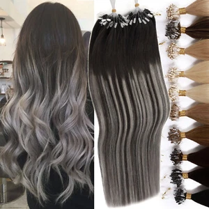 200 Strähnen Microring 100% Remy Echthaar Extensions Haarverlängerung Balayage L - Bild 1 von 41