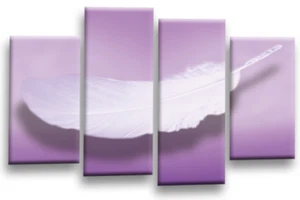 Large Floral Abstract Art Print Purple Cream Love Feather Framed Split Canvas - Picture 1 of 6