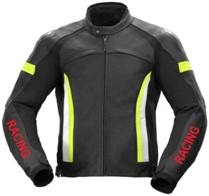 Black Racing Motor Bike Racing Cowhides Riding Motorcycles Leather Jacket - Bild 1 von 3