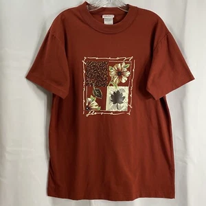 Bobbie Brooks Womens M Graphic T-Shirt Short Sleeve Rust Brown Floral Nature USA - Picture 1 of 7