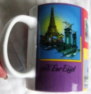 signierter J. Carlton Paris Monumente auf Keramik Kaffeebecher Tour Eiffel Notre Dame - Bild 1 von 6
