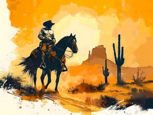 Cowboy Desert Landscape Canvas Art Home Decor Wall Art Print Poster Painting - Picture 1 of 7