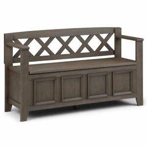 Amherst SOLID WOOD 48" W Transitional Entryway Storage Bench in Farmhouse Gray