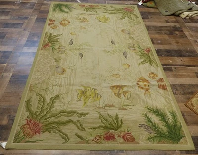 5'x8' New Stunning Floral Tropical Paradise Fish wool Needlepoint area rug - Image 1 of 4